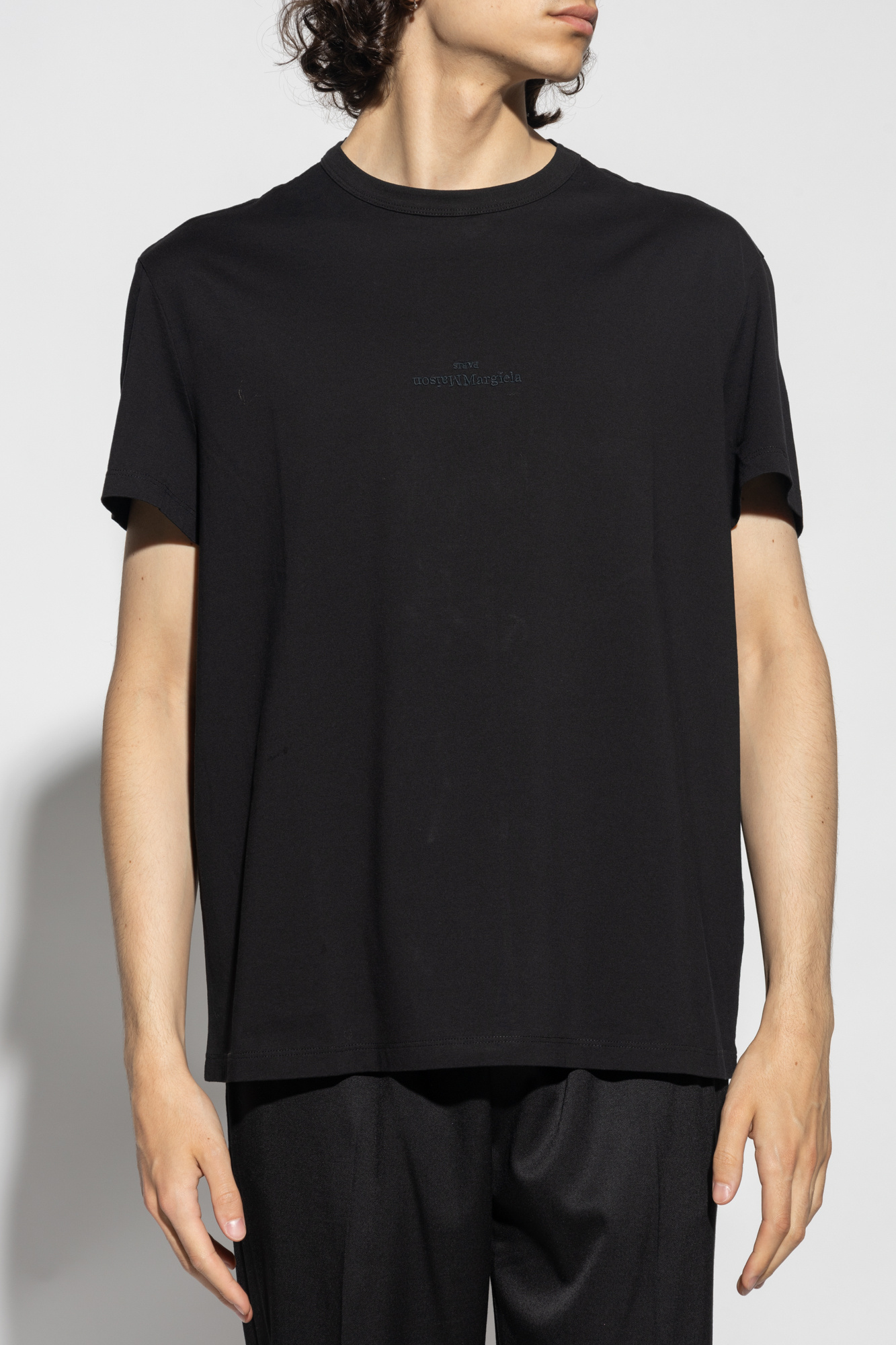 Black Lemaire collarless wrap shirt Maison Margiela - printed